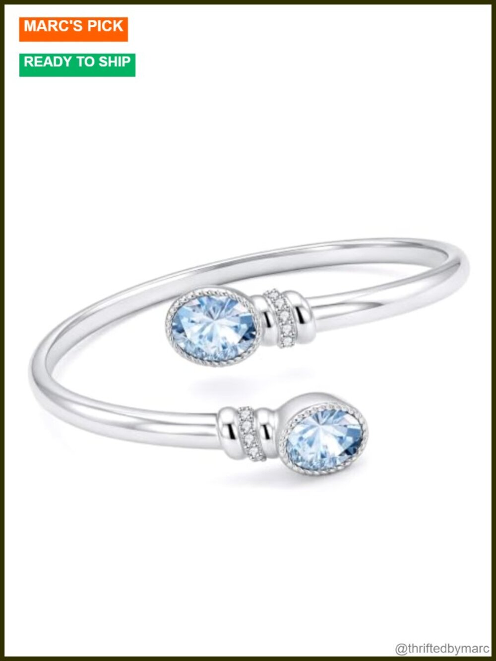 14K White Gold Plated Birthstone Cuff Bangle Bracelet